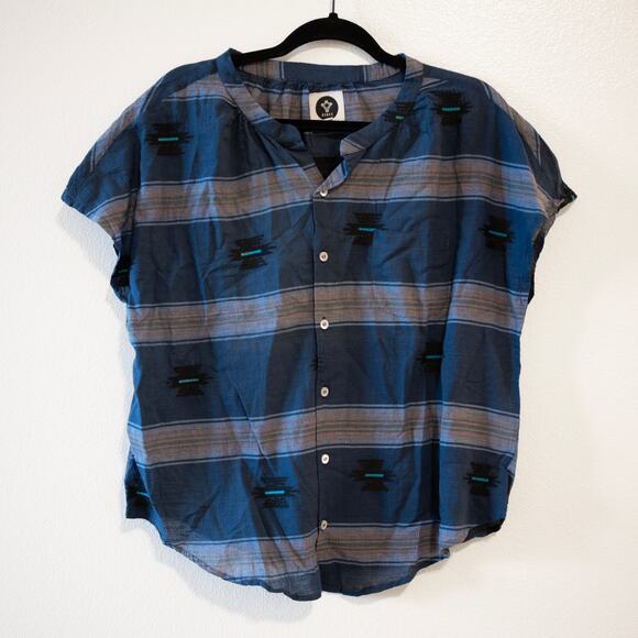 BSBEE Ollie Shirt Encino Navy Boho Southwestern Print 100% Cotton SZ S - Picture 2 of 8